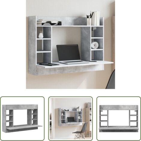 Scrivania multifunzionale -  Scrivania a Parete Grigio Cemento 105x48x75cm Legno Multistrato