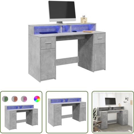 Scrivania multistrato -  Scrivania con Luci LED Grigio Cemento 140x55x91 cm Multistrato