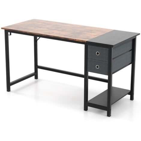 Scrivania multiuso per ufficio da 140cm, Postazione di lavoro con 2 cassetti gancio e ripiano Marrone Rustico e Nero