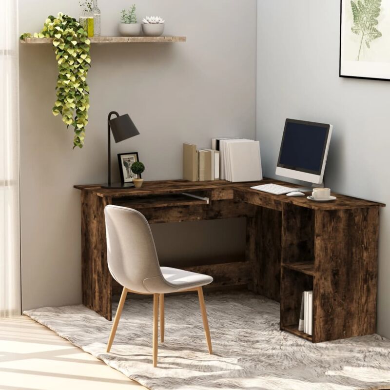 Jinlefu - Tavolo Scrivania per Computer, Scrivania ufficio Angolare Rovere Fumo 120x140x75 cm Legno Multistrato vidaXL