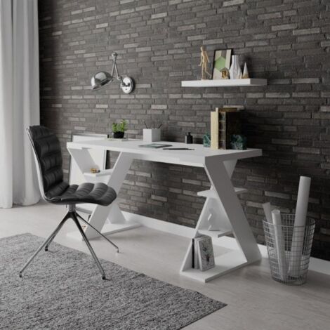 Scrivania Papillon con ripiani sulle gambe colore bianco