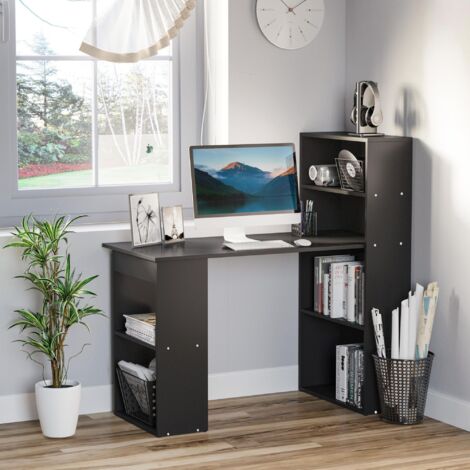 Scrivania PC in Legno con 6 Ripiani Portaoggetti Laterali, 120x55x120 cm, Nero