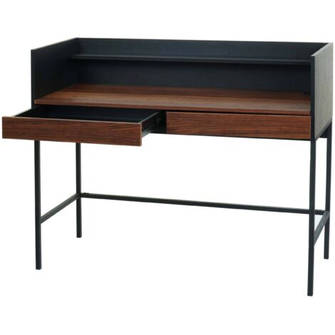 Scrivania pc laptop tavolino HHG-234 99x120x50cm metallo nero legno scuro