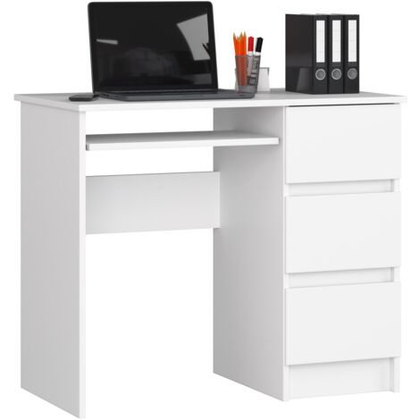 Scrivania per computer AKORD A6 Bianco 90 cm 3 cassetti 90x50x77 cm Modello a destra