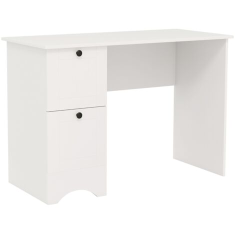 Scrivania per computer con 2 cassetti, Scrivania compatta da ufficio per casa Bianco