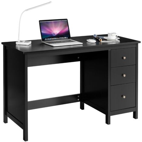 Scrivania per computer con 3 cassetti per casa studio ufficio, Tavolo per laptop con superficie spaziosa Nero