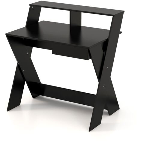 Scrivania per computer con cassetto portaoggetti e supporto per monitor, Tavolo da studio per casa e ufficio Nero