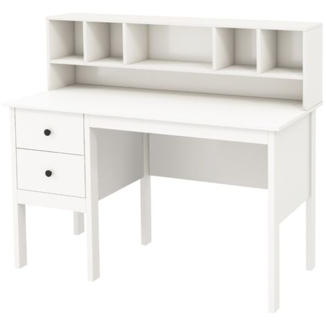 Scrivania per computer con prese elettriche, Scrivania da 120cm con 5 vani e 2 cassetti porte USB Bianco