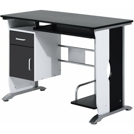 Scrivania per Computer con Ripiano Cassetto e Armadietto 100x52x75 cm in MDF e Ferro Bianca e Nera