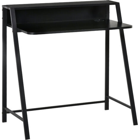 Scrivania per computer con spazio di archiviazione e gestione dei cavi, scrivania elegante con struttura in metallo, nera, 84 x 45 x 85 cm, per ufficio domestico e studio