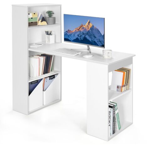 Scrivania per computer da 122cm con libreria, Postazione di studio moderna compatta con 6 ripiani Bianco