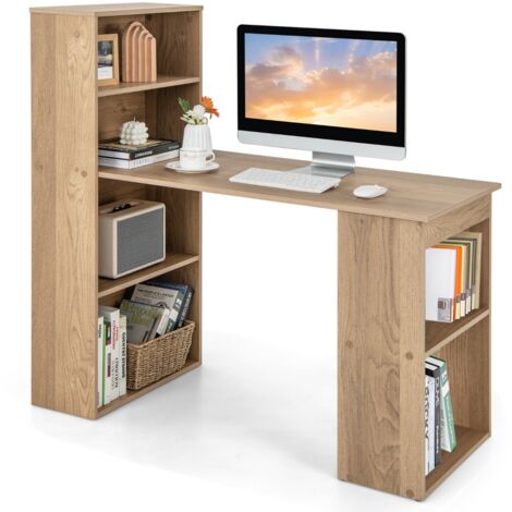 Scrivania per computer da 122cm con libreria, Postazione di studio moderna compatta con 6 ripiani Naturale