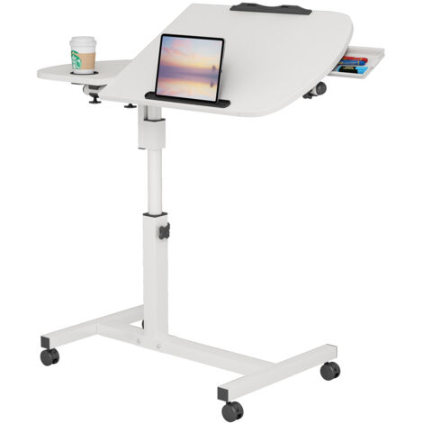 Scrivania per computer Haloyo® con rotelle, scrivania mobile, tavolo da studio per camera da letto, tavolo sopraletto, 60x40x59-89 cm, bianco