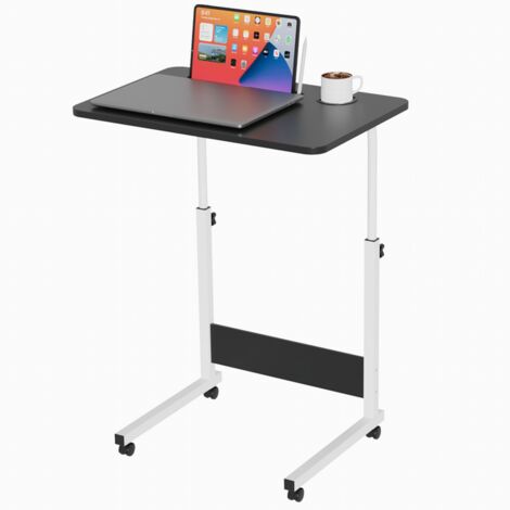 Scrivania per computer Haloyo® con rotelle, scrivania mobile, tavolo da studio per camera da letto, tavolo sopraletto, 60x40x62-85cm, nero