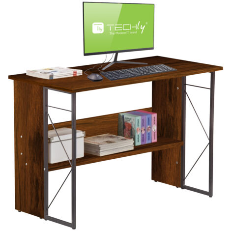 SCRIVANIA PER COMPUTER SCRITTOIO SALVASPAZIO IN STILE INDUSTRIALE CON STRUTTURA ACCIAIO E LEGNO MARRONE (ICA-TB-3524C)