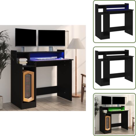 Scrivania per computer - vidaXL Scrivania con Luci LED Nera 97x45x90 cm in Legno Multistrato - Scrivania per studio