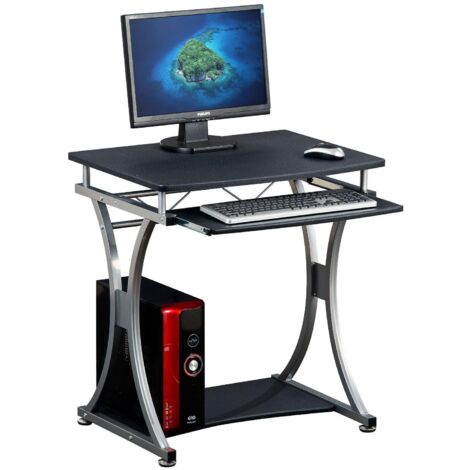 Scrivania per PC Compatta con Cassetto Estraibile in Nero Grafite, Ideale per Spazi Ridotti