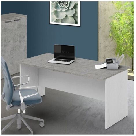 Scrivania per ufficio 200x80x74H cemento e bianco frassinato Ibisco – Made in Italy