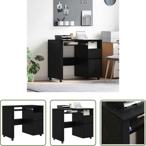 Scrivania per ufficio -  Scrivania con Ruote con cassetto Rovere Nero 91 x 50 x 77 cm
