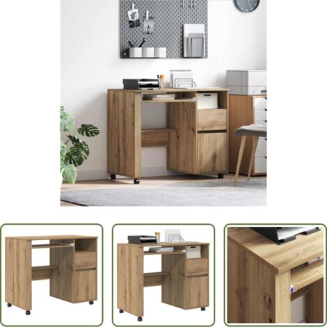 Scrivania per ufficio -  Scrivania con Ruote Rovere artigianale 91 x 50 x 77 cm
