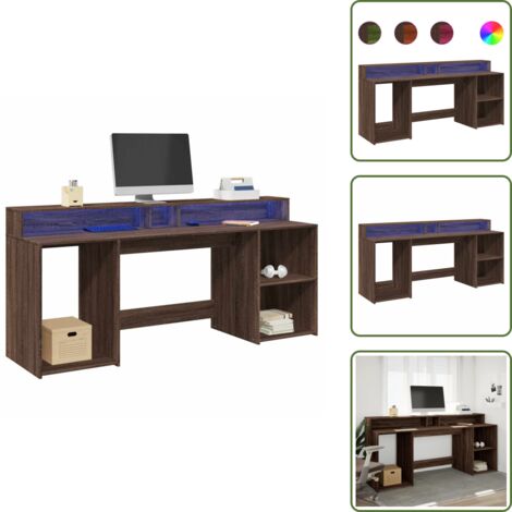 Scrivania per ufficio - vidaXL Scrivania con Luci LED Marrone Rovere 200x55x91 cm Truciolato - Scrivania per gioco