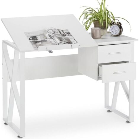 Scrivania Piano Reclinabile Cassettiera 2 Cassetti Tavolo Porta PC Computer Bian