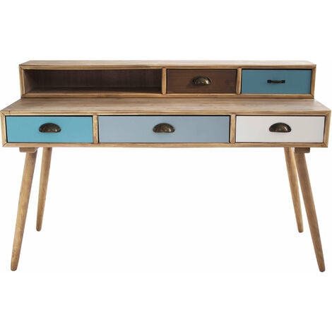 Scrivania porta PC in legno con 1 ripiano e 5 cassetti colorati MILLY