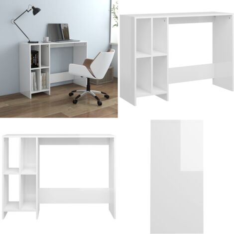 Scrivania Portatile Bianco Lucido 102,5x35x75 cm Multistrato - Scrivania moderna - Scrivania per ufficio