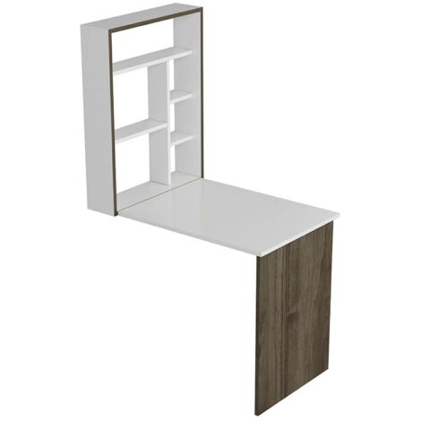 Scrivania/postazione di lavoro pieghevole a parete con ripiano integrato 82 x 62 x 16 cm effetto bianco/noce 030006629