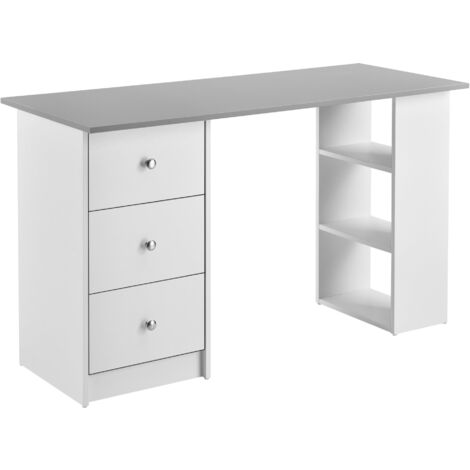 Scrivania postazione scrivania tavolo segretaria postazione computer con 3 cassetti e 3 ripiani piano in legno melaminico 120 x 49 x 72 cm bianco e grigio chiaro 030006670