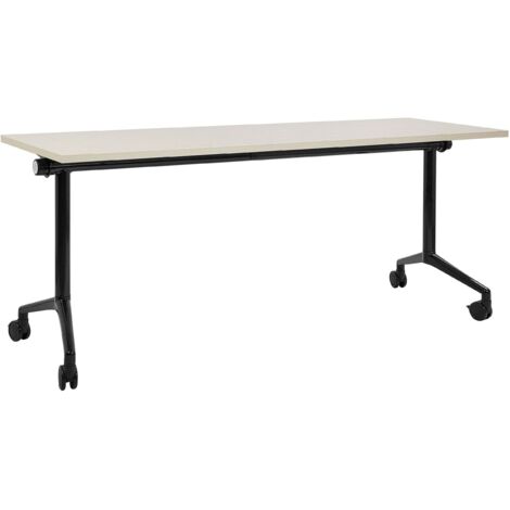 Scrivania rettangolare pieghevole con rotelle portatile con struttura in metallo marrone chiaro e nero 180 x 60 cm Cavi