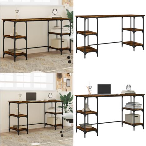 Scrivania Rovere Fumo 140x50x75 cm Metallo e Legno Multistrato - Scrivania in legno - Scrivania in metallo