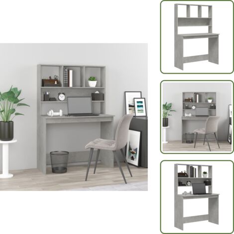 Scrivania salvaspazio - vidaXL Scrivania Mensole Grigio Cemento 102x45x148cm Legno Multistrato - Scrivania grigia cemento