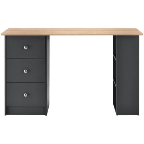 Scrivania scrittoio postazione computer con 3 cassetti 120 cm grigio scuro e legno 030004712