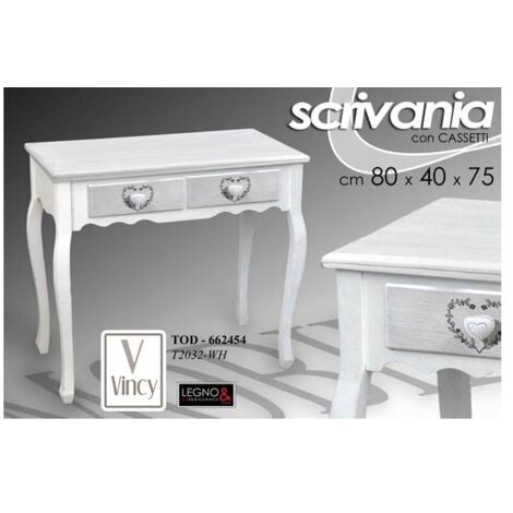Scrivania shabby bianca anticata cm 80 x 40 x 75 h