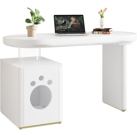 Scrivania Stile Francese per Famiglie 117x50x76 cm, Sicuro per Animali, con Gambe Robuste e Curve Sicure, in MDF, Bianco