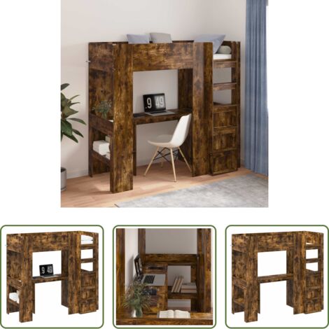 Scrivania -  Struttura letto a castello con scrivania Rovere fumé