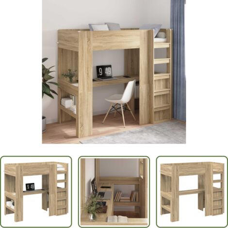 Scrivania -  Struttura letto a castello con scrivania Rovere Sonoma