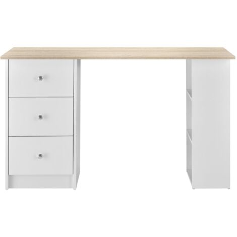 Scrivania tavolo postazione computer con 3 cassetti 120 cm bianco e legno 030004709