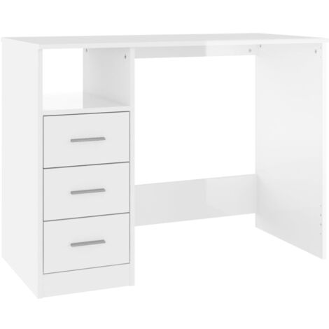 Scrivania tavolo postazione computer mobile studio e cassettiera 102 x 50 x 76 cm in MDF lucido bianco