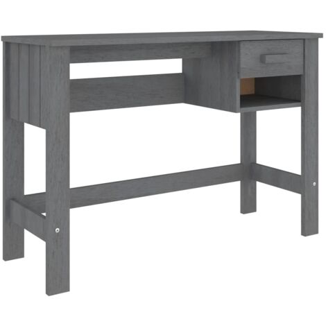 Scrivania tavolo postazione di lavoro mobile per computer studio IT HAMAR scuro 110 x 40 x 75 cm legno massello di pino grigio 020023854