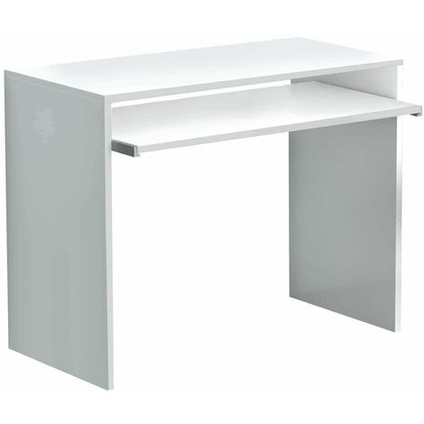 Scrivania tavolo postazione porta pc da casa ufficio con tastiera estraibile di colore Bianco mod. Perry