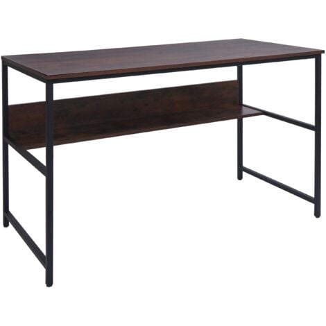 Scrivania tavolo tavolino ufficio HHG-649 metallo MDF melaminico 120x60cm legno scuro