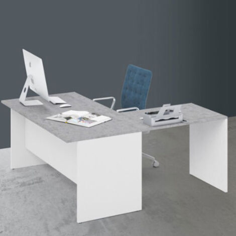 Scrivania ufficio angolare cemento con allungo 80 cm.