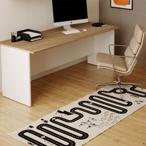 TEZETA Scrivania ufficio bianca con ripiano noce naturale larga