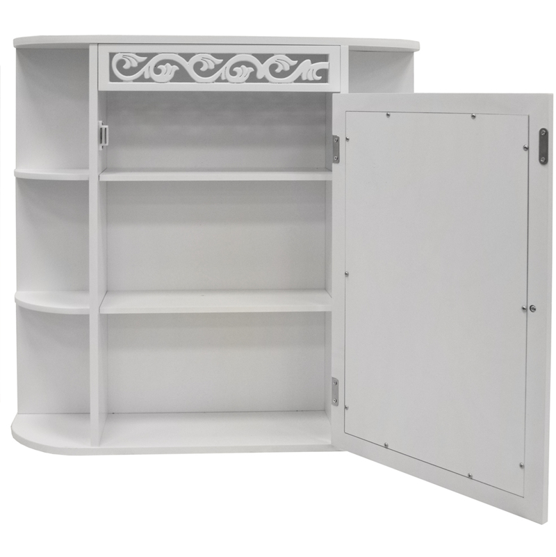 Scroll Wall Mounted Bathroom Mirror Storage Cabinet With Shelves White