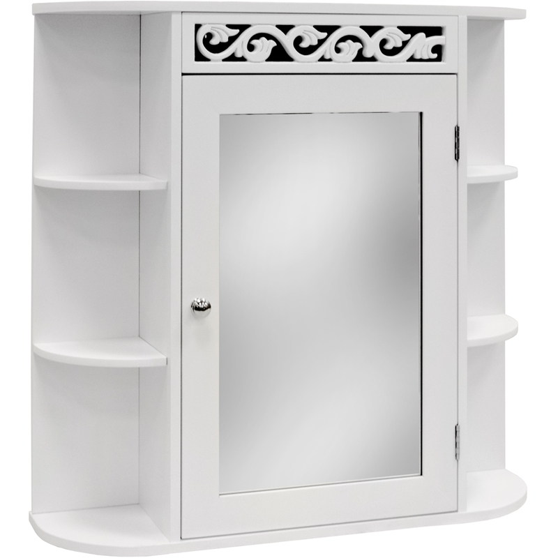 Scroll Wall Mounted Bathroom Mirror Storage Cabinet With Scroll Wall Mounted Bathroom Mirror Storage Cabinet With Shelves White Babr1024