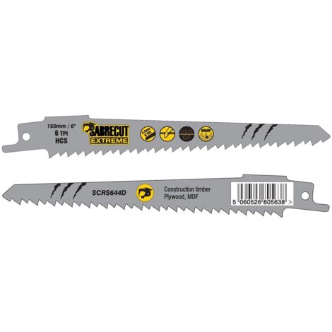 SCRS644D5 - Juego de 10 hojas de sierra alternativa S644D de 150 mm y 6 TPI para corte de madera ultrarrápido para Bosch, Dewalt, Makita, etc.