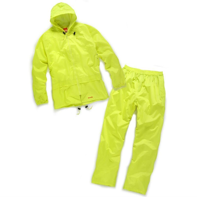 Image of Tuta impermeabile alta visibilità Scruffs di colore giallo o nero anti pioggia con cappuccio regolabile-L / Giallo