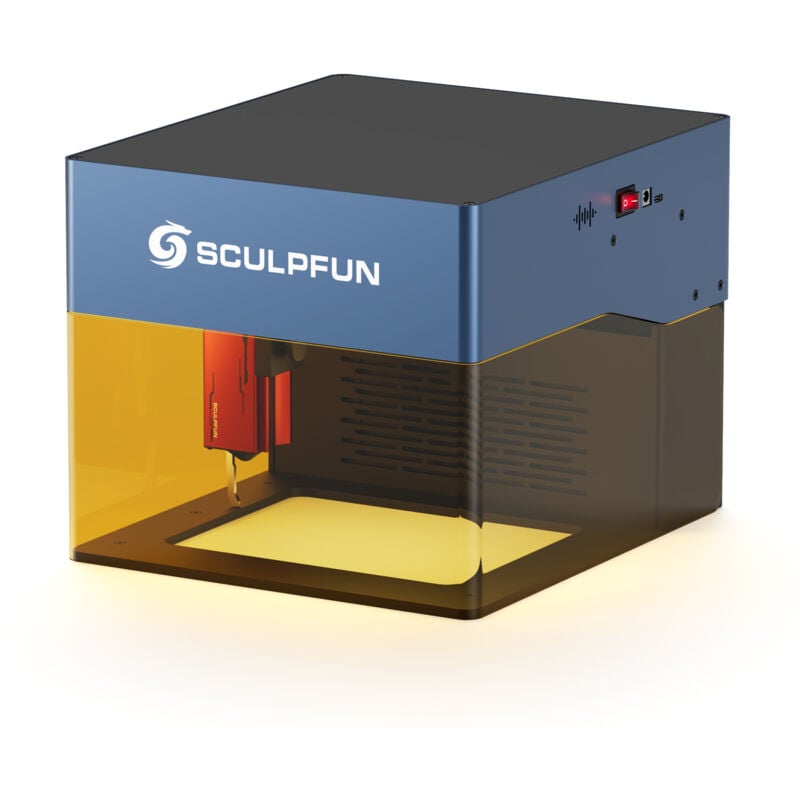 Sculpfun iCube Pro 5W Machine de gravure laser 0,06 mm Technologie de gravure à faisceau laser ultra-fin Alarme de température Zone de gravure 130 x